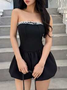 INAWLY Solva 女士蕾丝抹胸迷你连衣裙 - 黑色 - 查看 3