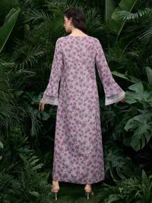 Al Najma New Style Loose Fit Round Neck Lace Trim Long Robe Dress, Arabian Dresses,Modest