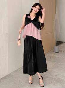 DAZY 2pcs Summer New Sundress Two-Piece Set, Contrast Color Elegant For Women - Black - View 5