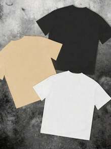 SHEIN Leap Crew Set de 3 camisetas de manga corta con cuello redondo, casuales y minimalistas, con diseño con actitud en la parte posterior, adecuadas para el verano, para niños preadolescentes - Multicolor - Ver 2