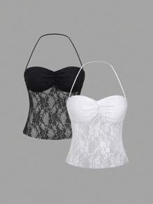 Sweetra Áo hai mảnh thời trang mới gợi cảm cho nữ màu đen và trắng gợi cảm - Đen và trắng - Xem 1