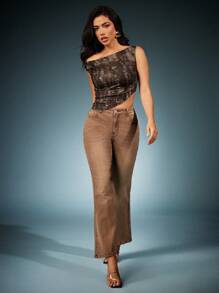 Denimoi Women's Washed Flared Pocket Jeans