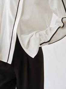 SHEIN LUNE Women's Casual Business Color-Block Long Sleeve Woven Shirt Fall Cloth For Women - Black and White - View 8
