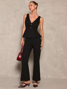 Glamine Women Simple Solid Color Casual Pants, Fashionable For Daily Wear - Black - View 3