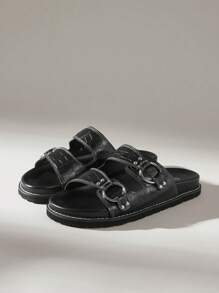 Solecia Simple Casual Solid Color Buckle Flat Comfort Sandals