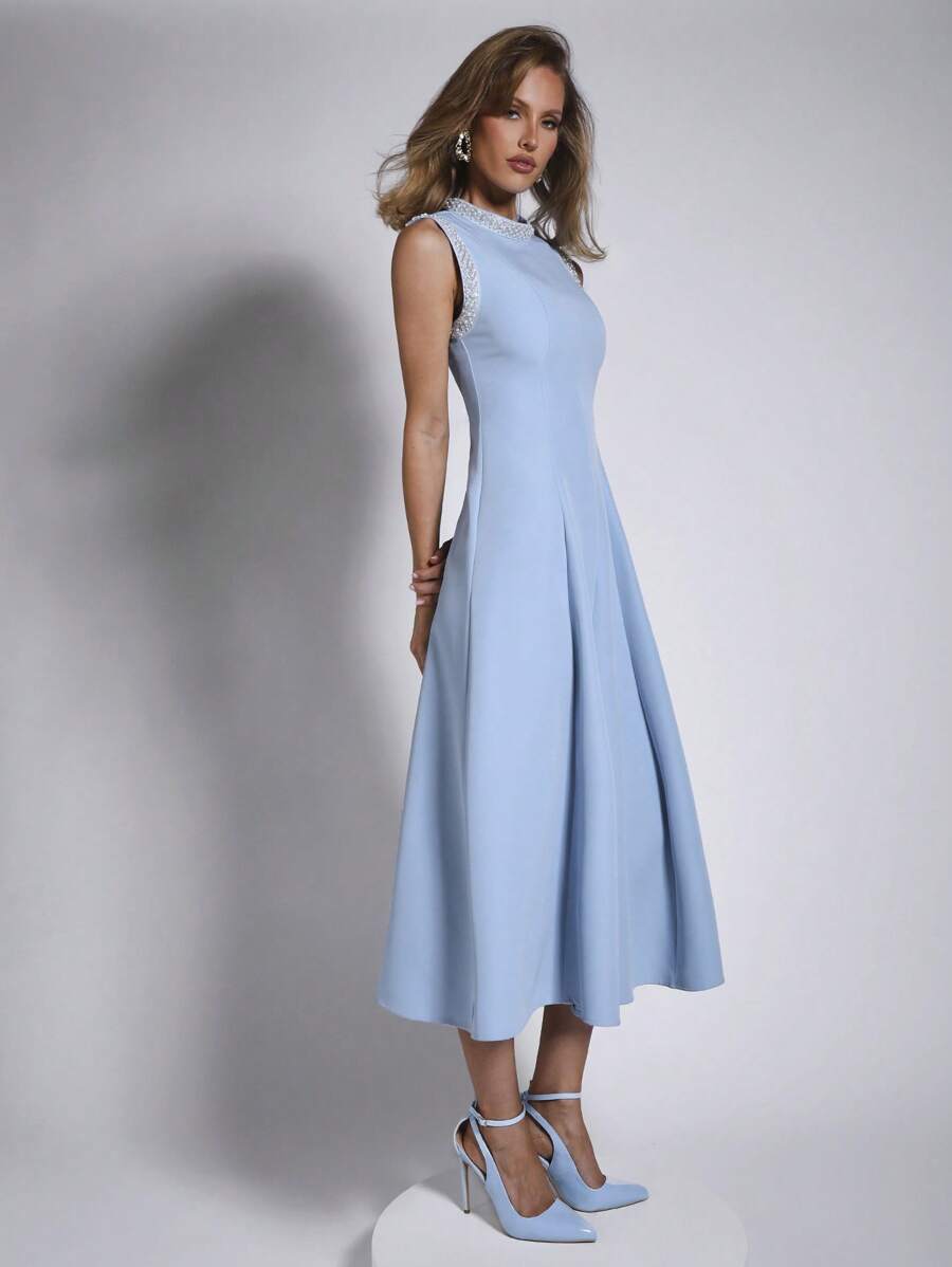 COSMINA Women's Mid-Length Dress Solid Color Sleeveless Simple Fashion Casual Daily,Business Casual Woman - Baby Blue - View 1