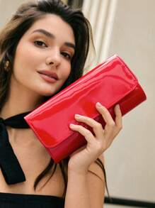 Red Stylish PU Envelope Bag With Detachable Chain Strap Evening Bag For Wedding Party Gift Travel Winter Gifts