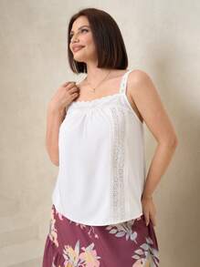 SHEIN Clasi Plus Size Women's Solid Color Loose Elegant Lace Camisole, Women's Summer Clothing, Summer Tops, Spaghetti Strap Tops, Fashionable Women, Elegant Linen, Carnival Clothing, Women's Holiday Clothing, Women's Beach Clothing, Beach Holiday Clothing