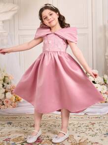 Robe élégante de jeune fille avec fleurs, sequins et splice en maille - Multicolore - Voir 5