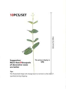 10PCS/30PCS/50PCS 人造植物桉树叶，新娘手捧花材料，情人节礼物装饰，塑料花盆栽配件，家居装饰，户外花园，窗台，浴室装饰，情人节礼物新年，生日派对装饰材料，情人节，礼物 - 綠色 - 查看 2