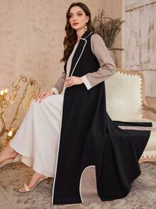 Al Najma Unique Striped Patchwork Collar Cover Up Abayas
