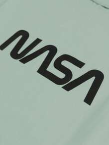 RueChic Cotton Men Letter Graphic Tee & Drawstring Waist Sweatpants - Mint Green - View 4