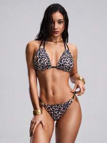 SHEIN Swim 2025 Summer Cheetah Women Bikini Sets - Multicolor - View 6