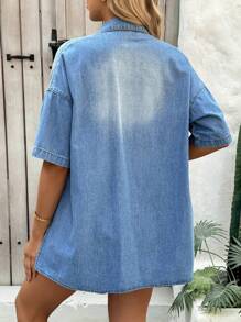 SHEIN Chaqueta vaquera azul de manga corta holgada informal para embarazadas, chaqueta de verano y primavera para mujeres, apta para fiestas, vacaciones, citas, el Día de San Valentín, el té de la tarde, atuendos de verano, para primavera/verano, vacaciones, apropiada para el verano, regalo del Día de la Madre