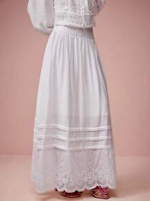 Enchnt 春季浪漫女士波浪刺绣下摆半身裙，甜美优雅，适合情人节、节日、甜蜜约会、日常和度假 - 白色 - 查看 6