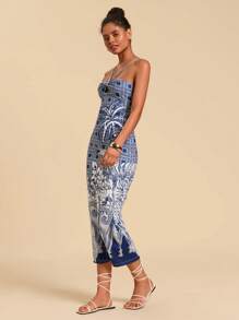 Travachic 花卉印花扭纹前吊带连衣裙 - 藍白色 - 查看 5