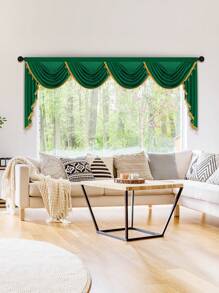 1 件橄榄绿和黄色珍珠装饰窗帘，意大利天鹅绒材料，欧式简约风格荷叶边，适用于客厅、卧室、厨房窗户和门装饰 - 彩色 - 查看 7