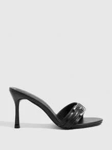 CUCCOO GRLICON Giày cao gót đế xuồng thanh lịch thoải mái cho nữ, giày cao gót đế tròn quai vuông tối giản, da PU màu đen, dùng cho công sở/dự tiệc - màu đen - Xem 8