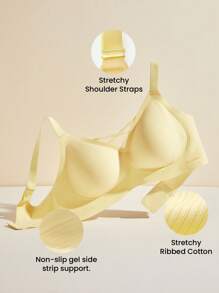 LUVLETTE Dream Curve 2ndSkin 全覆盖无线无缝透气侧支撑 V 领休闲运动健身内衣外穿文胸黄油黄色隐形内衣粘性 SizeFreedom 基本款文胸
