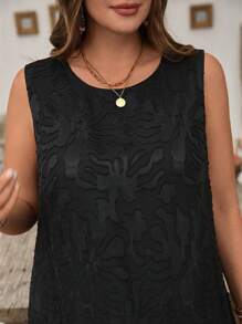 SHEIN VCAY Vestido de mujer de talla grande con cuello redondo, sin mangas, con estampado floral y recorte en la Bottom en un diseño de cuadros a modo de molino de viento