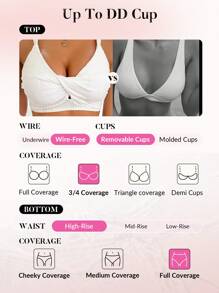 Voyashape Solid Color Textured Adjustable Strap High Waist Bikini Set, Summer Beach Vacation - White - View 4