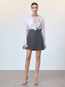 Arave Women's Office Chic Elegant Chic Spring/Summer High Waisted Mini Skirt,Summer Outfits For Women,Business Casual Skirt,Gray Skirt - Grey - View 5