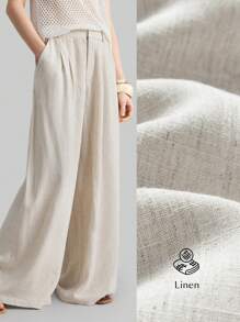 Ontre 2026春夏女士阔腿裤，休闲宽松褶裥腰裤，适合波西米亚风、伊比沙岛风、度假、节日、婚礼宾客、办公室、教师、返校等场合，带口袋，宽松版型，优雅都市时尚，百搭春夏裤装 - 卡其色 - 查看 3