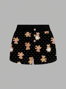SHEIN ICON Women's Cute Love Bear Ribbed Comfortable Open Home Girl Shorts Suitable For Summer - Black - View 5
