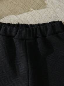 2pcs/Set Boys Letter Print Polo Shirt And Shorts Set - Black - View 7