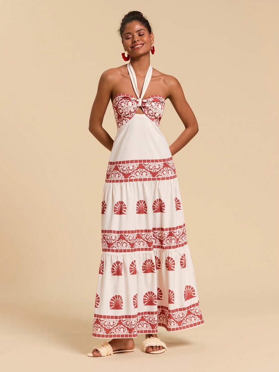 Travachic Paisley Print Halter Dress,Sun Dress - Redwood - View 1