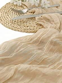 SHEIN 1Pc 90*180cm/90*340cmBeige Pleated Table Runner, Folding Tablecloth, Birthday Decoration Wedding Decoration Festival Home Decoration Party Room Desktop Decoration Tablecloth, Table Runner, Solid Color Tablecloth Valentine's Day