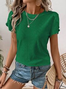 SHEIN LUNE Casual Round Neck Short-Sleeved T-Shirt Simple And Fashionable Casual Daily - Green - View 4