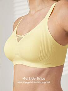 LUVLETTE Dream Curve 2ndSkin 全覆盖无线无缝透气侧支撑 V 领休闲运动健身内衣外穿文胸黄油黄色隐形内衣粘性 SizeFreedom 基本款文胸