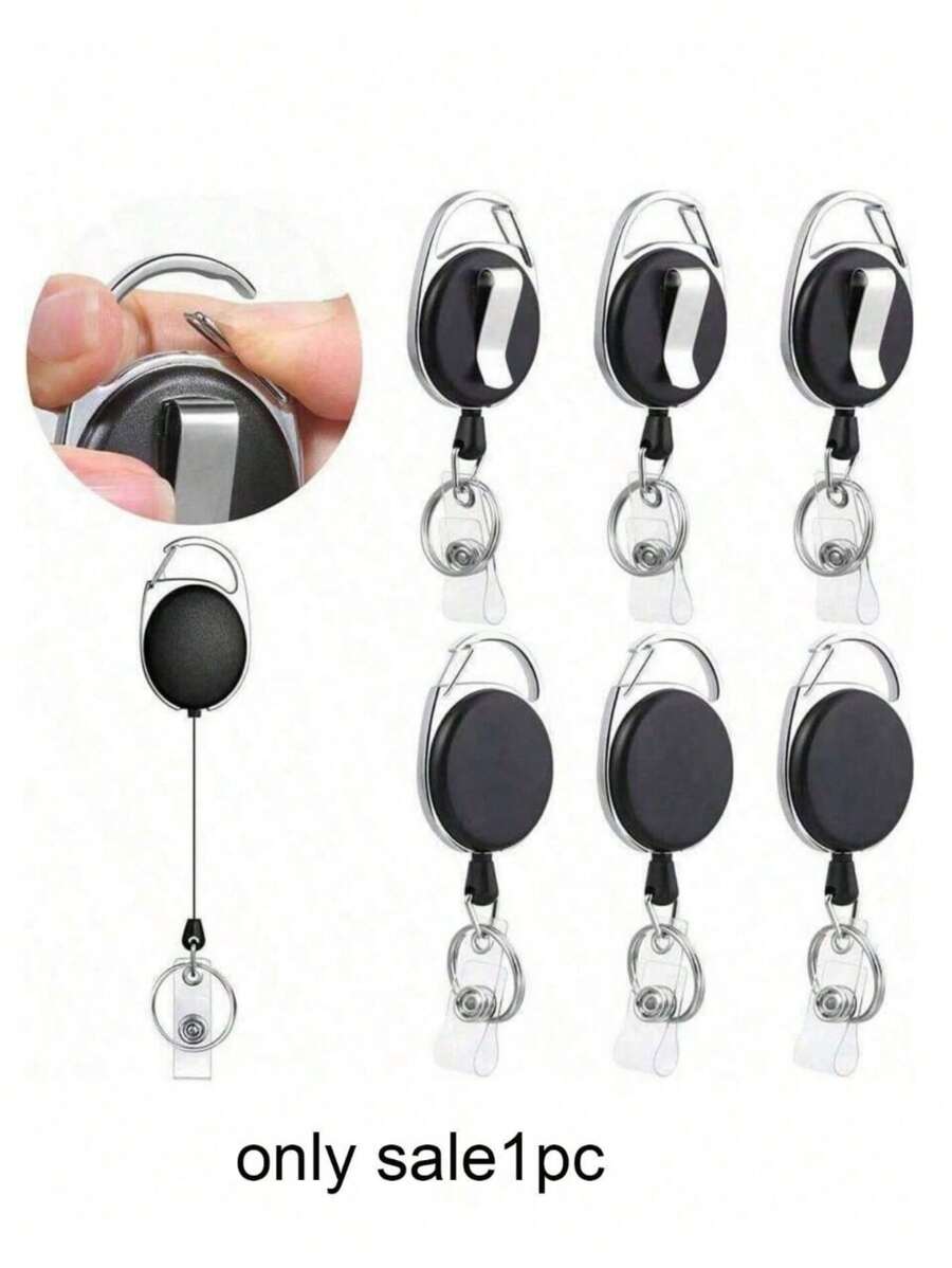 Metal Retractable Zinc Alloy Lanyard & Keychain Clip With Customized Pu Leather Id Badge Holder For Work Id Card, Credit Card, Access Control Card And More, Anti-Lost Oval Shape Design Retractable ID Name Badge Holder Reels Back To School