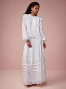 Enchnt 春季浪漫女士波浪刺绣下摆半身裙，甜美优雅，适合情人节、节日、甜蜜约会、日常和度假 - 白色 - 查看 5