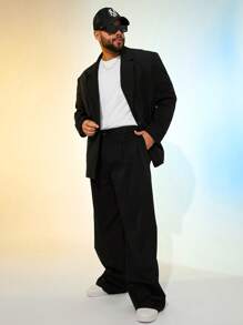 EASEVO Plus Size Men's Loose Woven Black Long Casual Pants