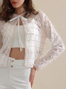 Anewsta 带有珍珠和水钻透明细节的淑女长袖夹克