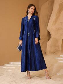 Al Najma Vestido elegante y digno de mujer con bordado de perlas hecho a mano y tela fruncida, kaftan y jalabiya, vestidos de noche de lujo para mujer, modesto