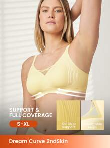 LUVLETTE Dream Curve 2ndSkin 全覆盖无线无缝透气侧支撑 V 领休闲运动健身内衣外穿文胸黄油黄色隐形内衣粘性 SizeFreedom 基本款文胸