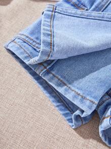 SHEIN Baby Girl Blue Cargo Pocket Casual Denim Short Skort - Medium Wash - View 6