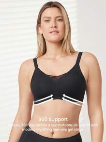 LUVLETTE Dream Curve 2ndSkin 全覆盖无线无缝透气侧支撑 V 领休闲运动健身内衣外穿文胸黑色隐形内衣粘性 SizeFreedom 基本款文胸 - 黑色 - 查看 6