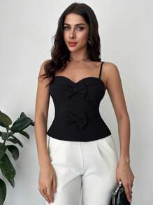 SHEIN Privé Women's Spring And Summer Elegant Romantic Fashion Commuter Sexy Fashion Office Black Tight Tops, Vacation Wear, Romantic Dating And Wedding Birthday Women's Clothes, Easter Women's Clothes, Banquet Women's Clothes, Music Festivals