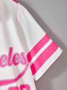 SHEIN Tween Girls Casual Versatile LA Print Shirt, Commuter Friendly - Pink - View 4