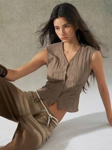 LYSMO Casual Minimalist Sleeveless Ruched Shirt