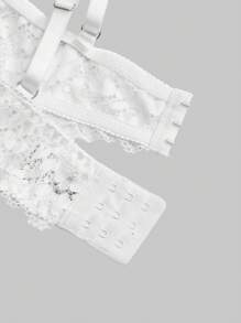 ROMWE Kawaii Plus Size Sweetheart Contrast Lace Underwire Lingerie Bra - Multicolor - View 4