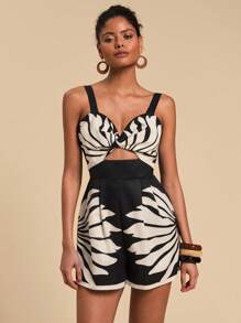 Travachic 女式度假梭织印花宽松连体裤 - 黑與白 - 查看 6