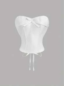 SHEIN MOD Top de túnica blanca con lazo delantero y tiras posteriores, Top para fiesta, Top para el Día de San Valentín, Top de Año Nuevo, Top para salir, Top de verano, ropa de vacaciones - Blanco - Ver 2
