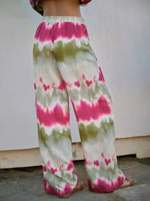 Maija Pantalones palazzo bohemios de mujer para vacaciones de primavera, con estampado de teñido anudado y bajo asimétrico