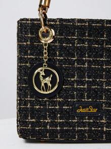 女士手提包，时尚黑色大容量斜挎包，优雅圣诞冬季礼物之选 - 黑色 - 查看 5