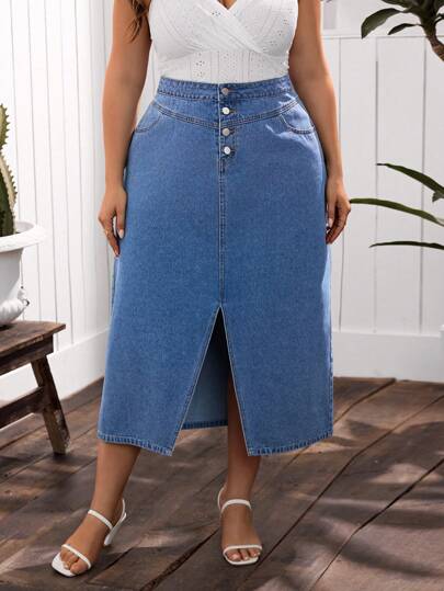 Breezaya Plus Size Denim Skirt Simple Fashion Casual Daily